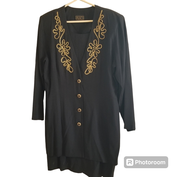 Vintage 80s style black dress with a gold detailed jacket size 14 dress - Picture 1 of 8